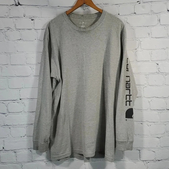 Men′s Carhartt Original Fit Crewneck Long Sleeve T-Shirt w Sleeve Logo Size L - Picture 1 of 12